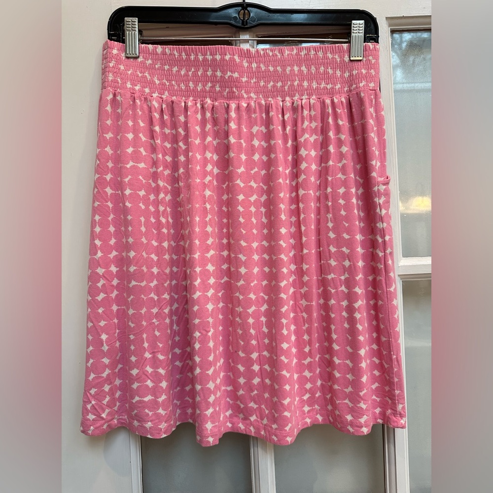 Boden Shabby Chic Preppy Pink & White Pull On A-Line Skirt Stretchy Size 8 Med - Picture 3 of 9